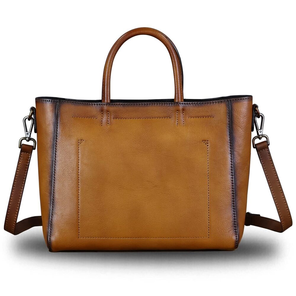 1843 Leather Top Handle Handbag Retro Satchel Vintage Cowhide Handmade